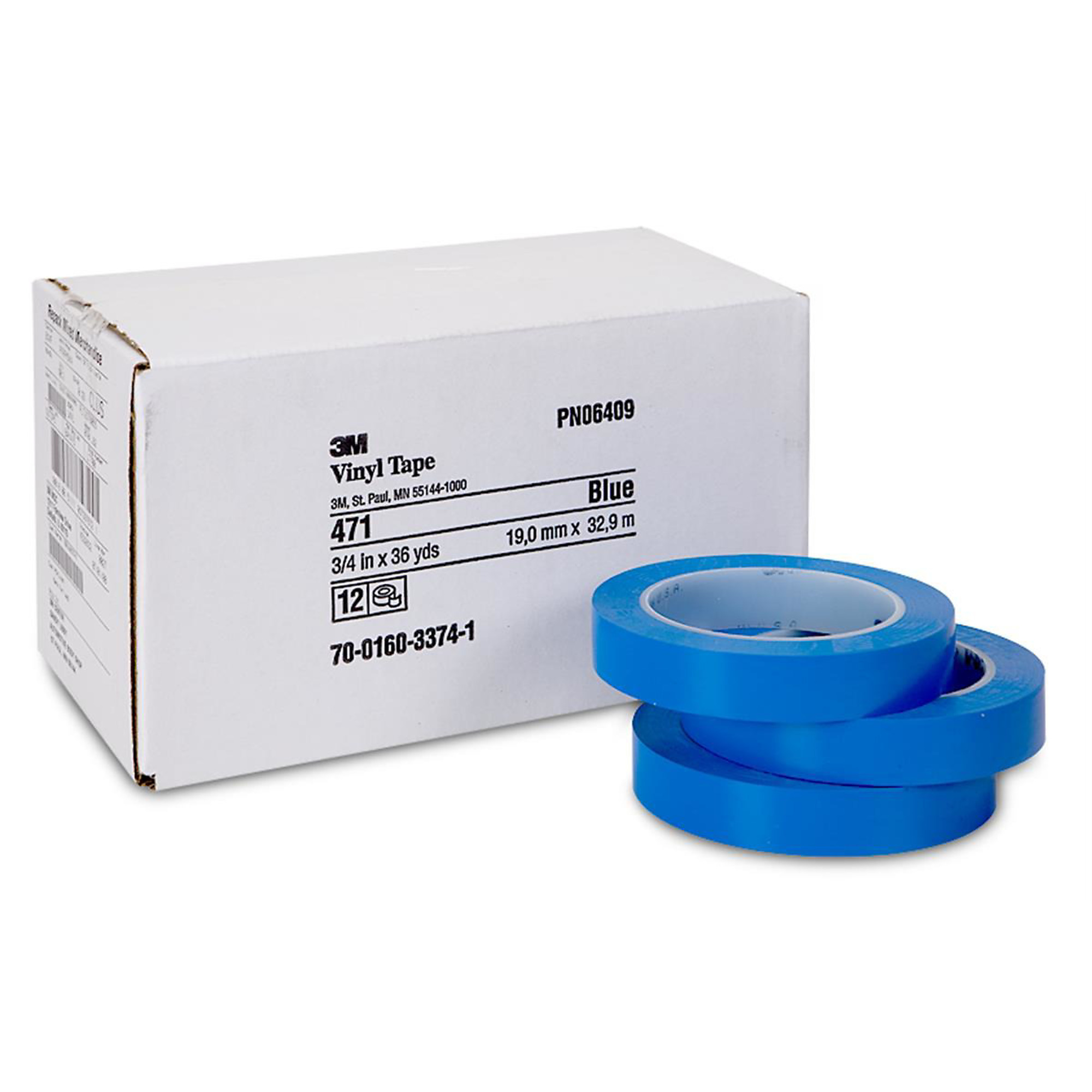 3M Plastic Tape — 3/4in., Blue, Vinyl Backed, Model# MMM6409